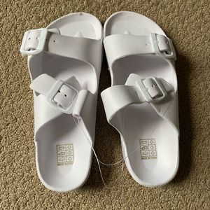 White Diuble Buckle Slide Sandals